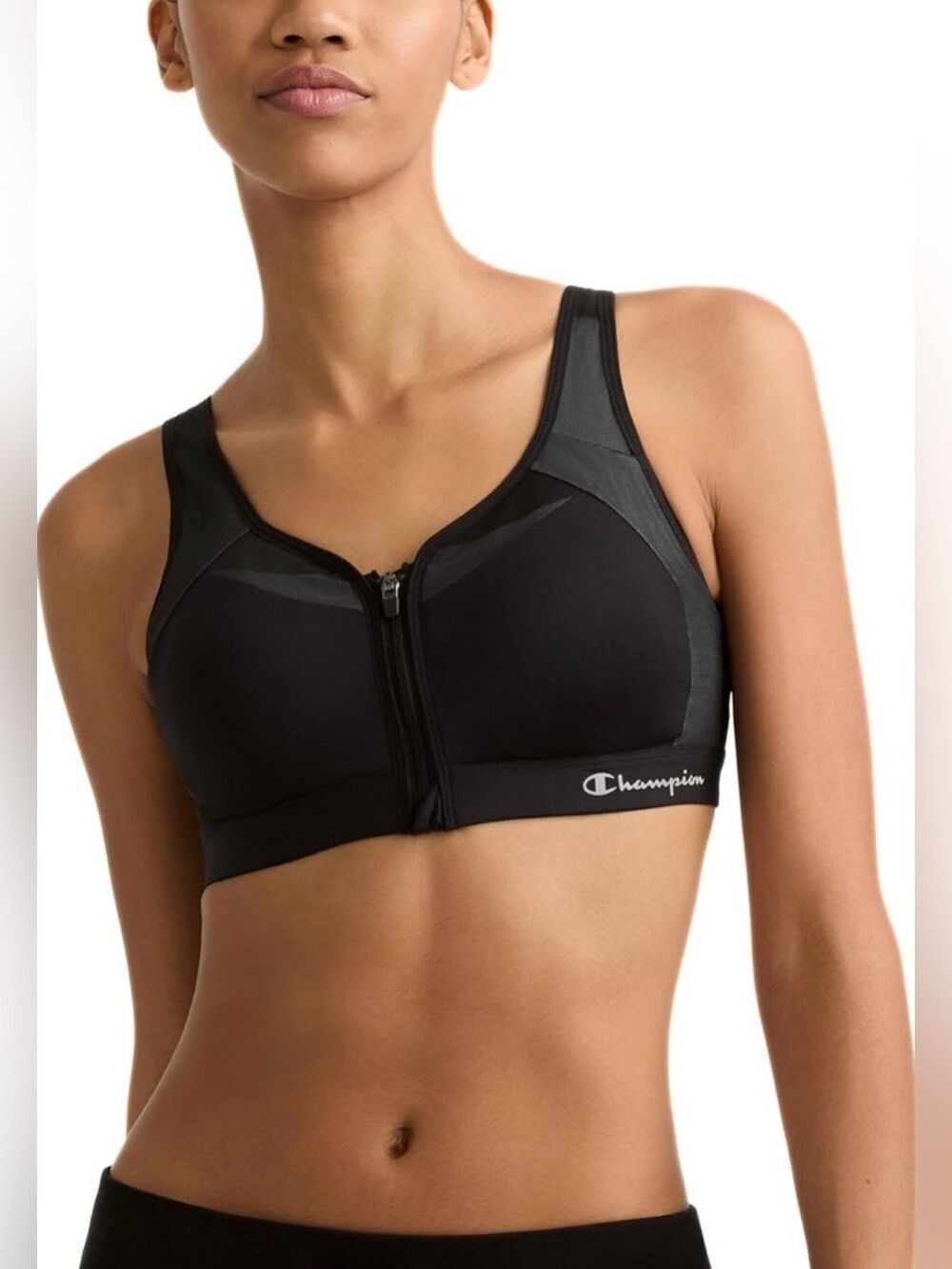 Champion Black Front-Zip High-Support Sports Bra 36C